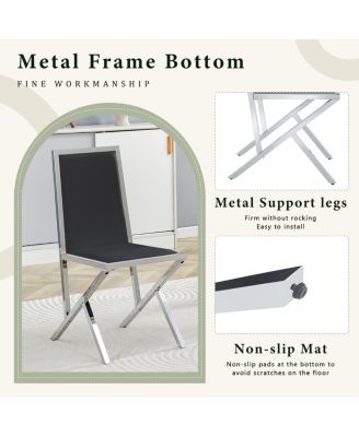 2-pack Black PU dining chairs with silver metal legs.