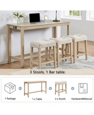 Streamdale 4-Piece Bar Table Set with Power Outlet & 3 Padded Stools