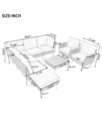 9-Piece Outdoor Patio Wicker Furniture Set with Acacia Wood Legs