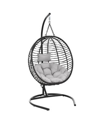 Folding Egg Chair with Stand, Indoor/Outdoor Wicker Hammock Swing Chair
