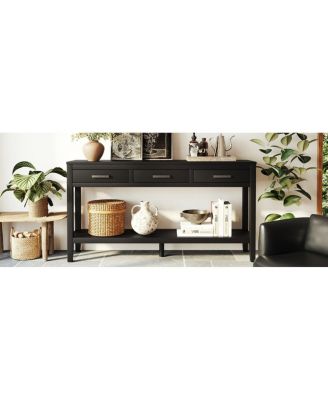 Streamdale 59.1" Farmhouse Entryway Table with 3 Drawers & Bottom Shelf