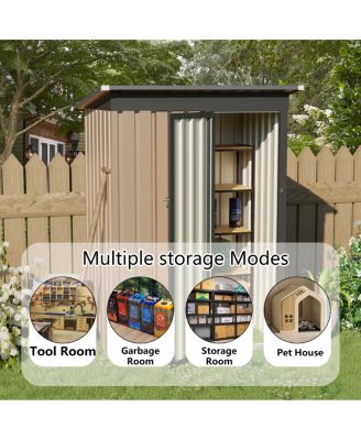 4.27FT x2.42FT Metal Garden Shed 5 X 3 FT Pent Roof with Hinge Door