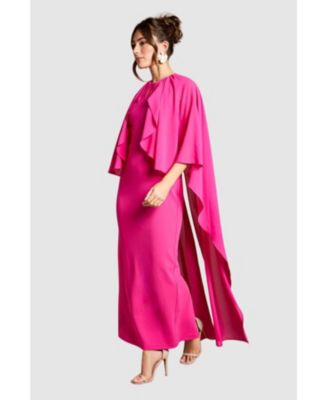 Women's Ruffle Chiffon Cape Crepe Maxi Dress