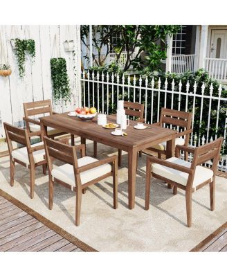 Acacia Wood Outdoor Dining Set with Cushions - 7 Pieces