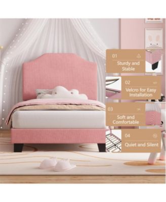 Twin Velvet Bed Frame Corduroy Platform Adjustable Headboard Wood Slats Noise Free