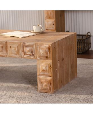 Rustic Geometric Relief Coffee Table - Solid Wood & MDF