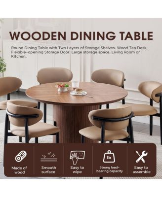 Round Dining Table with Two Layers of Storage Shelves