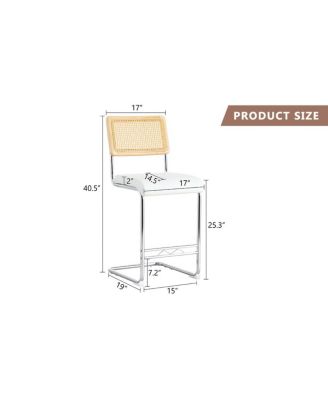 Streamdale Natural rattan bar stool 2-piece set with solid wood backrest