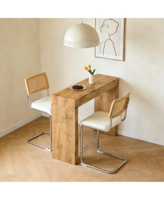 PU leather bar chair & wood grain bar table set with storage