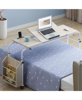 Overbed Laptop Table with Wheels, Adjustable Desk Cart with Tilt Board, Rolling Bed Eating Table for Home & Hospital