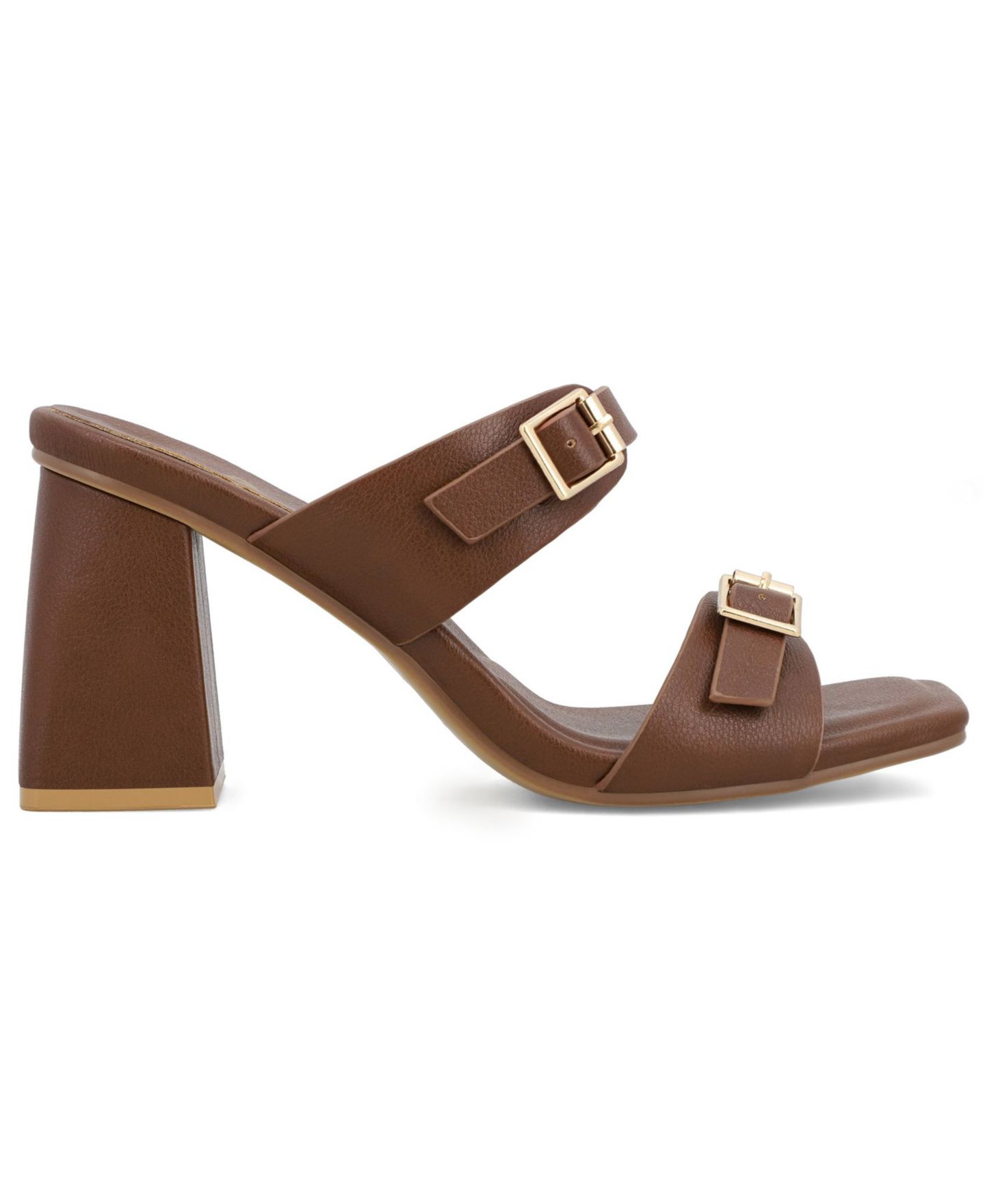 Женские сандалии MIA Rene Double Buckle Block Heel Dress Sandals, цвет: Коричневый — фото 2