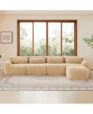 L-Shaped Soft Fluffy Plush Modular Sectional Sofa