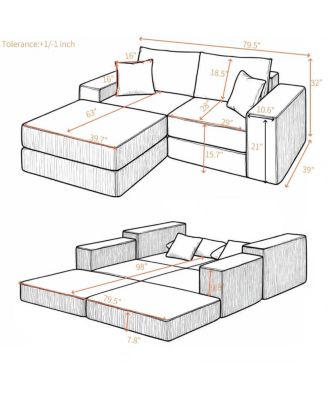 Modular Cloud Sectional Couch, Modern L-Shaped Sofa with Ottoman
