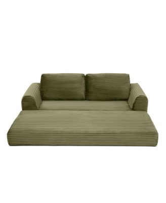 2-in-1 Folding Convertible Sofa Bed, Modern Corduroy Sleeper Couch with 2 Pillows