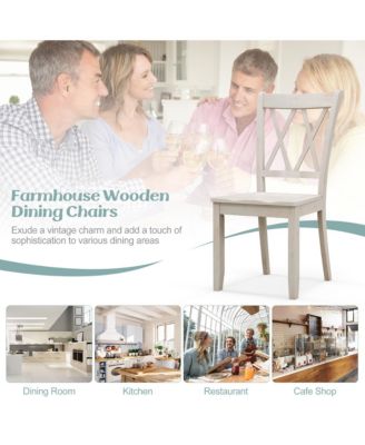 Solid Wood Dining Chair Set of 4 Armless Kitchen Chairs w/ Rubber Wood Frame Cross Back