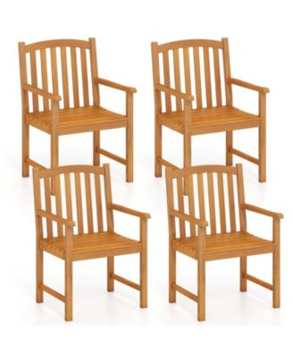 4PCS Outdoor Dining Chairs Acacia Wood Slatted Patio Chairs w/ Inclined Backrest