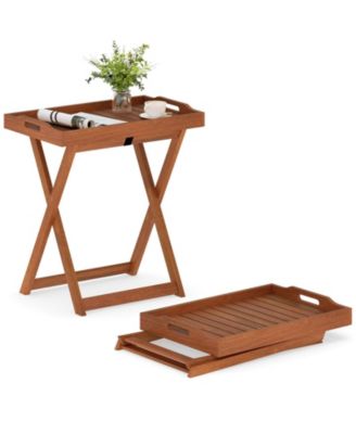 Patio Solid Wood Tray Table w/ Removable Top Rectangular TV Tray Bistro Table