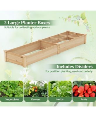 Raised Garden Bed Wooden Elevated Planter w/2 Planter Boxes 7 Compartments