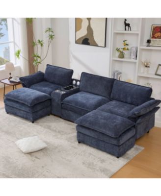 U Shaped Modular Sectional Sofa with Storage, Charging, Speakers & More