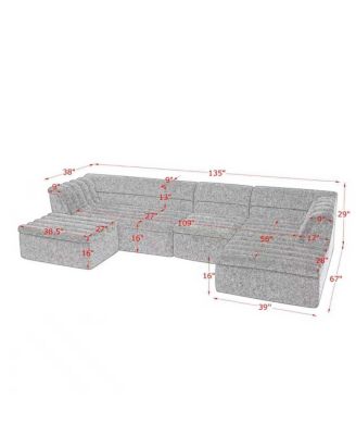 135" U-Shaped Modular Sectional Sofa with Chaise and Movable Ottoman