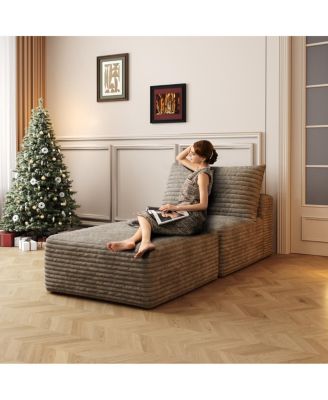 Camel Plush Corduroy Sofa Bed, Convertible Sleeper Chair with Pillow