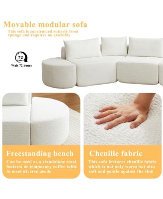 Streamdale Chenille V-shaped modular sofa set with 3 pillows & 2 ottomans
