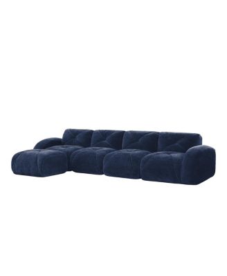 L-shaped Velvet Tufted Sofa with Movable Ottoman