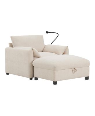 37" Sofa with Storage Ottoman, Phone Holder, Charger, Pockets, Chenille Armchair