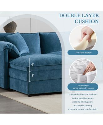 103" Chenille Modular Sectional Sofa with Deep Seat & Movable Ottoman