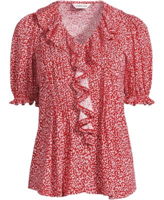 Plus Size Women's Puff Sleeve Slub Ruffle Pintuck Top