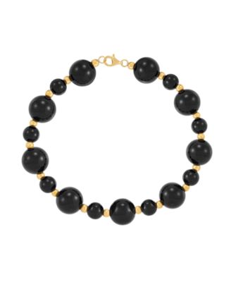 Onyx (10mm) Beaded Bracelet in 14k Yellow Gold Over Sterling Silver (Also available in Jade Bead)