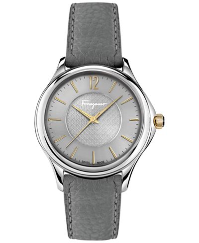 Ferragamo Women's Swiss Time Smoky Gray Leather Strap Watch 33mm FFV01 0016