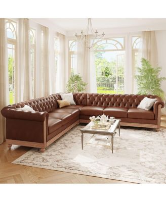 Comfy Large Sectional Sofa with Wooden Legs, Retro Style for Living Room