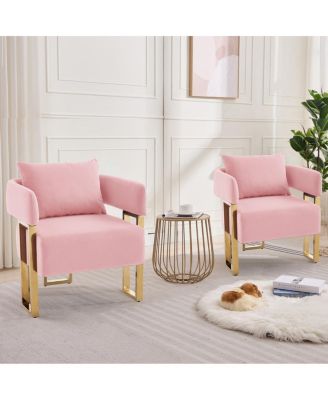 Modern decorative chair with gold legs, velvet fleece upholstered, 2PCS