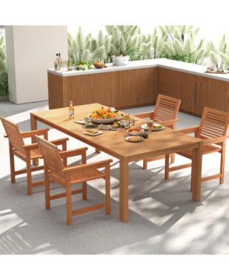 Patio Chairs Set of 4 Outdoor Wooden Dining Chairs w/ Inclined Backrests