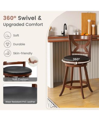 4pcs 24'' Bar Stools 360degree(s) Swivel Counter Height w/ PVC Leather Cushioned Seat