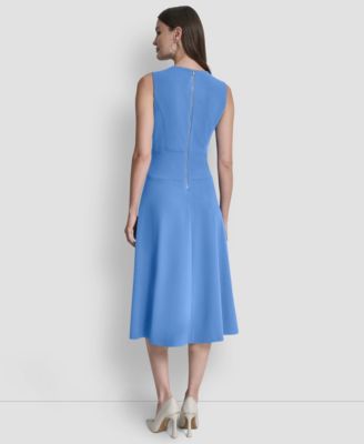 Women's Sleeveless Jewel Neck Fit and Flare Scuba Crepe Midi Dress