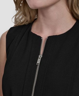 Women's Sleeveless Zipper Front Crewneck Sheath Dress