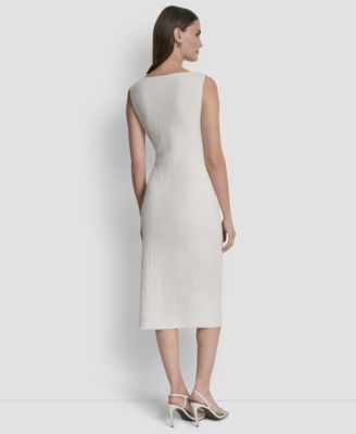 Women's Sleeveless Boat Neck Knot Midi Dress