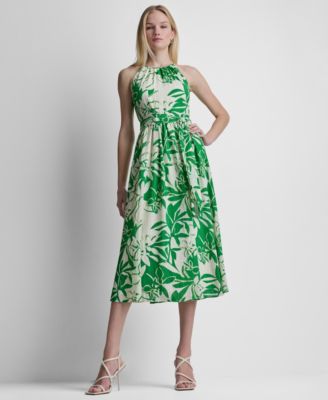 Women's Sleeveless Halter Neck Belted Fit and Flare Maxi Dress