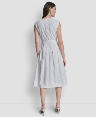 Women's Cap-Sleeve V-Neck Embroidered Midi Dress