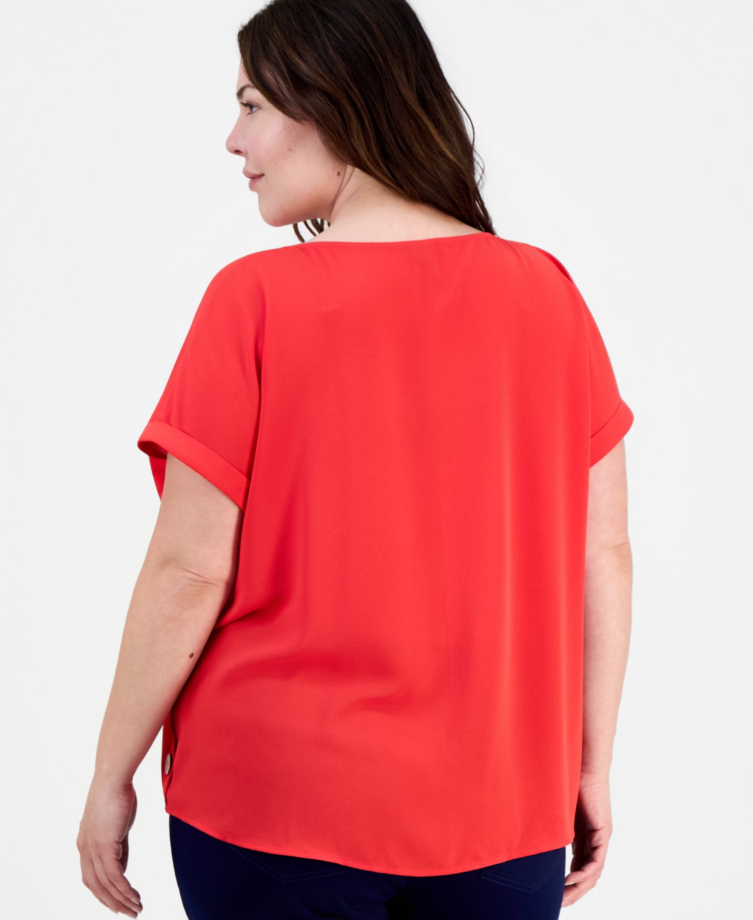 Plus Size Button-Trim Short-Sleeve Top
