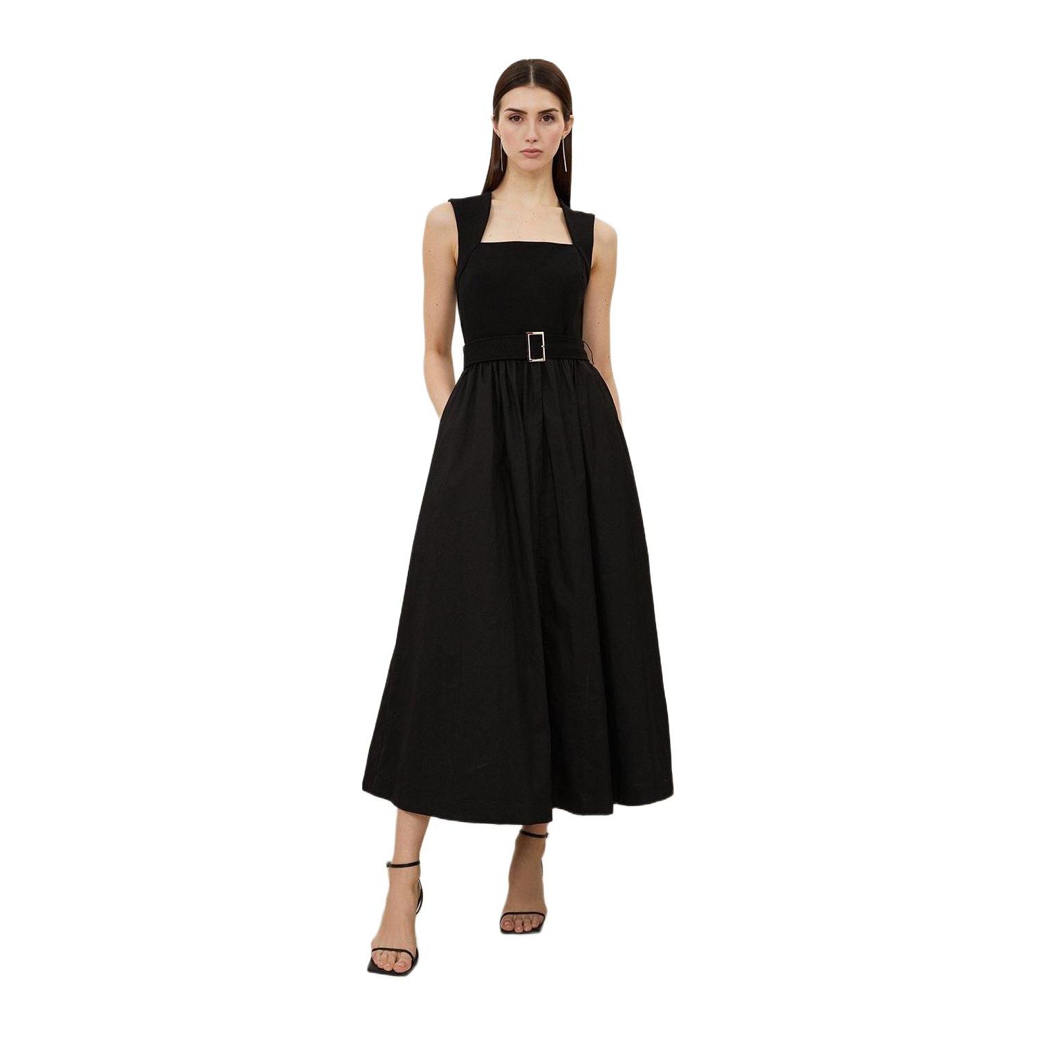 Women's Square Neck Belted Maxi Dress