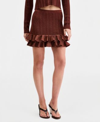 Women's Ruffle-Hem Metallic-Knit Mini Skirt, Macy's Exclusive 