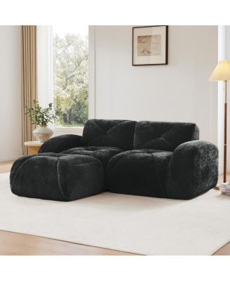 L-shaped Boneless Sofa, Soft Velvet, Tufted, 32D Sponge, No Assembly