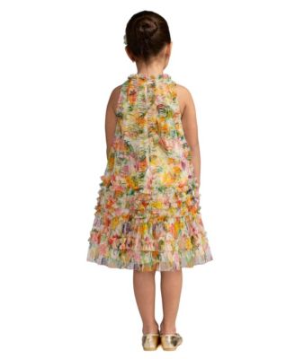 Big Girls Mesh Floral Print A-Line Dress