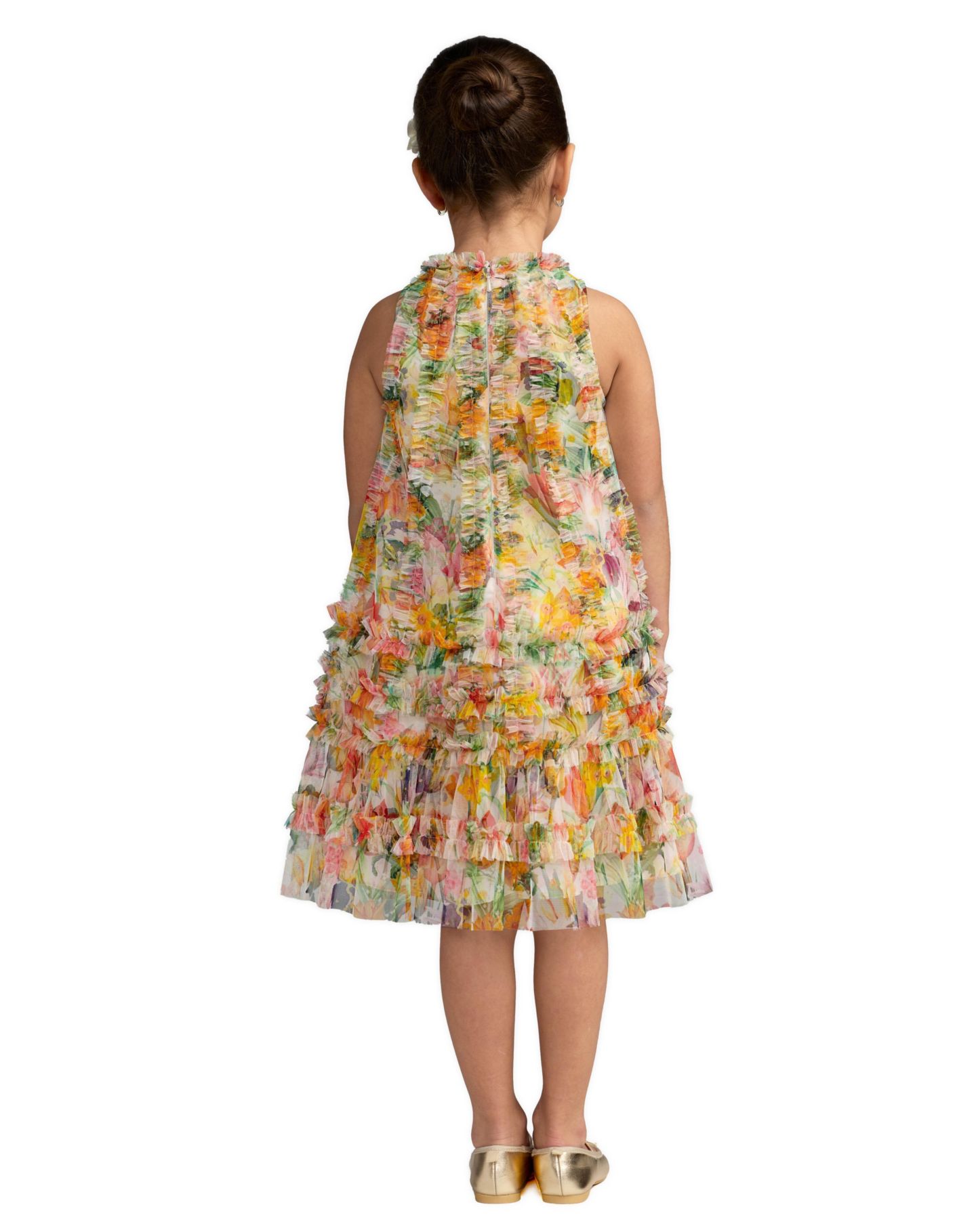 Платье Mac Duggal Mesh Floral Print A-Line Dress для девочек, цвет: Слоновая кость разноцветный — фото 2