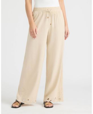 Women's Wide Leg Pant with Embroidered Hem