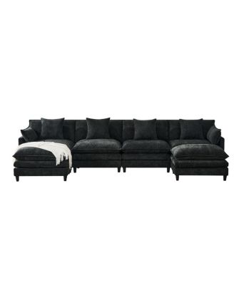  140.9" U-shaped modular sectional sofa with 2 ottomans, 4 cushions, 2 pillows.
