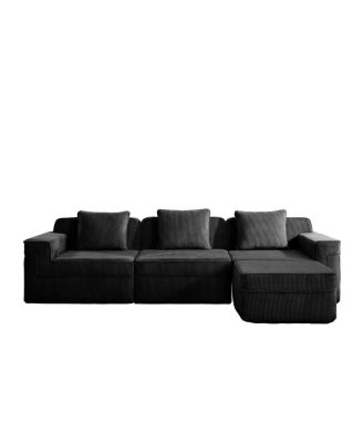 Modular 3 Seat L Shape Sectional Sofa, Cloud Couch with Ottoman